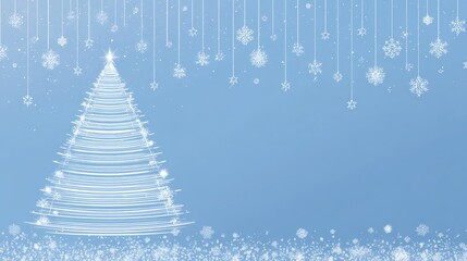 Abstract christmas tree and snowflakes on a light blue background