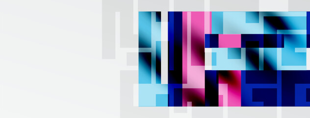 Abstract geometric pattern. Blue, pink hues dominate, creating modern digital artwork. Rectangles form interesting composition.