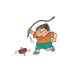 コマ回しをする男の子