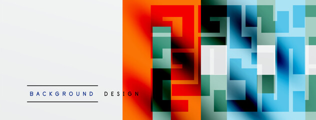 Abstract geometric pattern. Squares overlap, creating vibrant color transitions. Modern design element for backgrounds, banners.