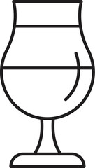 Simple black and white line art icon of a snifter glass containing a refreshing cold beverage