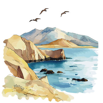Paracas National Reserve. Paracas National Reserve hand drawn watercolor illustration