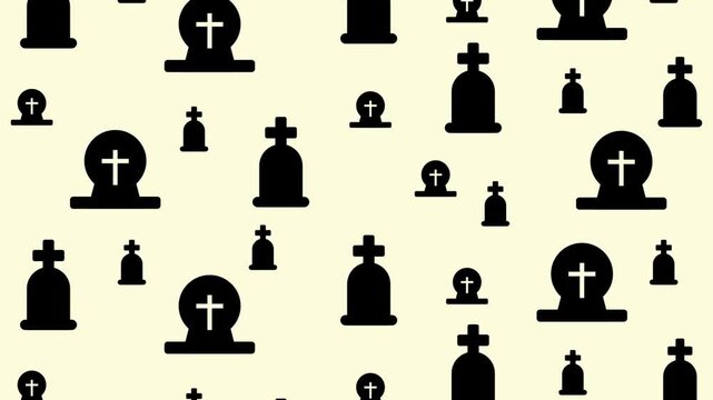 Graveyard seamless vector background featuring dark headstones with crosses on light cream color for Halloween decorations
