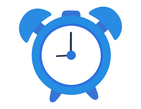 Blue alarm clock icon. Editable vector illustration of analog time symbol showing 9:00. EPS punctuality concept art