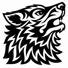 Fototapeta premium Intricate Black and White Vector Illustration of a Howling Wolf Head