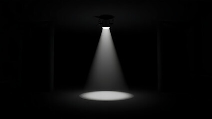 A single powerful spotlight illuminates a dark stage creating dramatic contrast and highlighting an...
