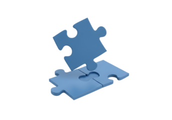 Two light blue puzzle pieces interlocking together on a transparent background isolated on transparent background