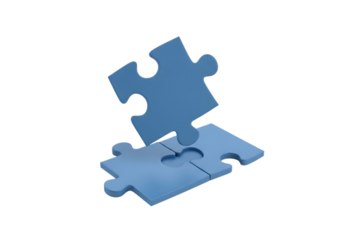 Two light blue puzzle pieces interlocking together on a transparent background isolated on transparent background - Powered by Adobe