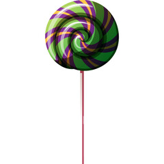 A Swirling Green Purple And Orange Lollipop On A White Background Representing A Sweet Treat For Halloween