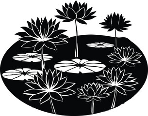 Lily Pads And Lotus On Still Pond Silhouette | Peaceful Lotus Pond Silhouette