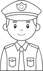 Friendly cartoon police officer character wearing uniform and hat ready for duty fun