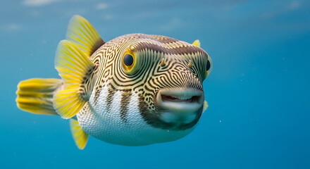 Obraz premium Yellow Margin Pufferfish Portrait A Glimpse Into Ocean Life and Marine Wildlife