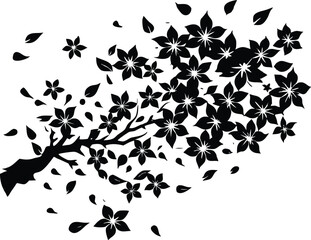 Sakura Petals Blowing In Wind Silhouette | Pink Cherry Petals In Breeze Silhouette