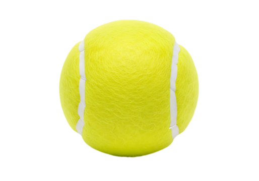 Bright yellow tennis ball with white seams isolated on transparent background