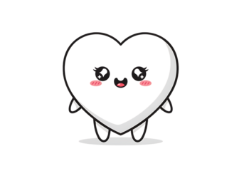 Cute sad black heart character with blush cheeks isolated on transparent background