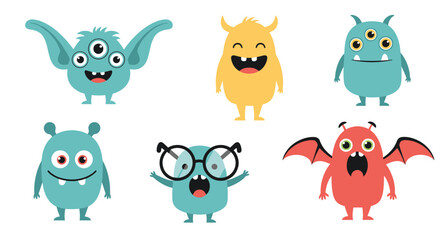 Obraz premium A collection of cute and friendly cartoon monsters with various designs, colors, and expressions, perfect for children's illustrations and playful themes.