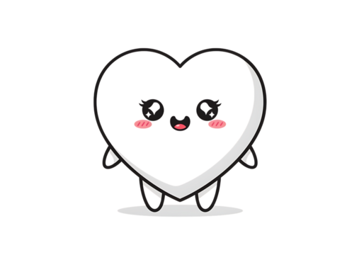 Cute sad black heart character with blush cheeks isolated on transparent background