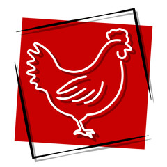 chicken, red banner in a frame. Vector illustration on a white background.