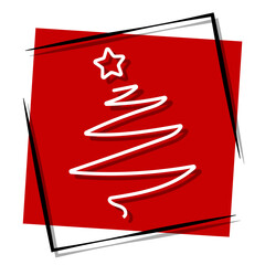christmas tree, red banner in a frame. Vector illustration on a white background.