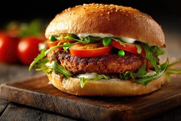 Beyond Meat Burger - Plant-Based Pea Protein Burger with Fresh Bread and Tomatoes