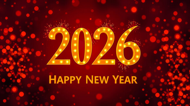 2026 happy new year marquee light card