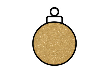 Fototapeta premium Gold glitter christmas bauble icon with black outline, holiday season decoration element, celebrating winter festivities