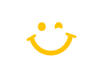 Bright yellow smiley face icon with a cheerful expression isolated on transparent background