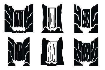 waterfall silhouette vector vector art icon set