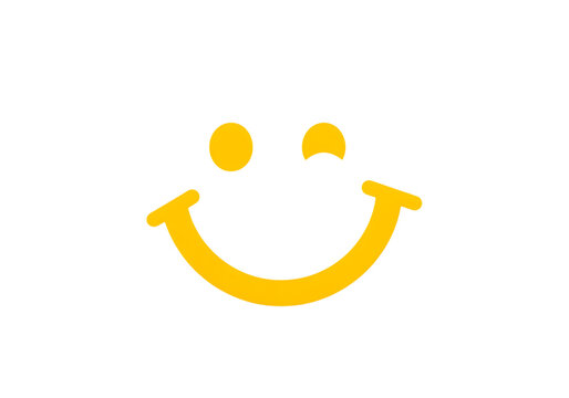 Bright yellow smiley face icon with a cheerful expression isolated on transparent background