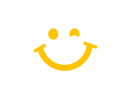 Bright yellow smiley face icon with a cheerful expression isolated on transparent background