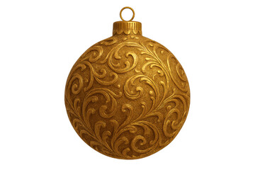 Gold christmas ornament featuring intricate filigree pattern, elegant festive decoration, transparent background
