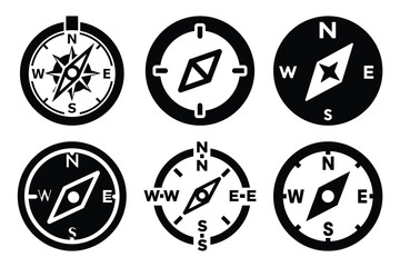 compass navigation silhouette vector art icon set