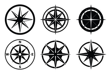 compass rose silhouette vector art icon set