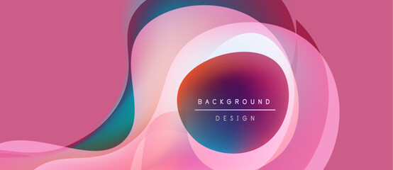 Abstract pink design features flowing shapes, gradients. Central oval contains text background, design. Modern aesthetic, vibrant colors.