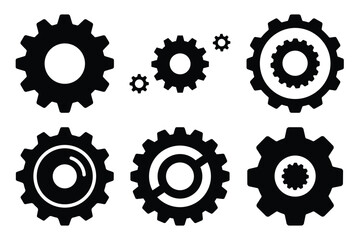 gear mechanism silhouette vector art icon set