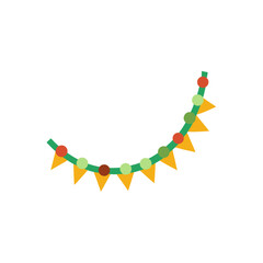 Colorful curved festive garland banner graphic illustration vector design element with triangular yellow flags and multicolored circles for celebration events or party decorations