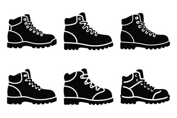 hiking boots silhouette vector art icon set