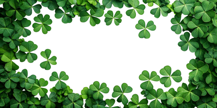 Green Shamrock Border With Dew Drops And Black Center On Transparent Background