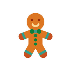 Gingerbread man cookie flat icon isolated on white background. traditional christmas baked treat with colorful icing and sweet smile, perfect vector illustration.