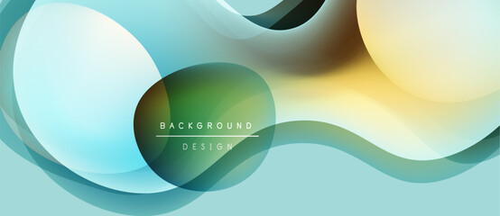 Abstract fluid shapes, light blue, green, yellow hues. Modern design element, smooth gradients, dynamic composition. Minimalist aesthetic.