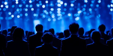 Obraz premium Audience Watching Presentation in Blue Lights Event at a Conference