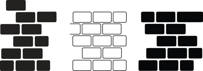 Three brick wall patterns in black and white line art illustration