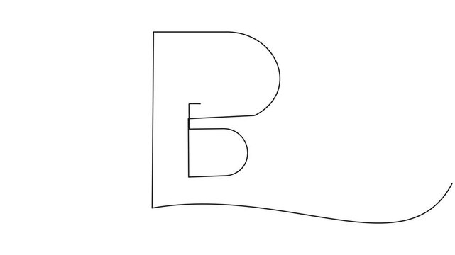Animated continuous one line drawing of capital letter B. Educational handwriting video for children to learn letter formation and writing direction. Black line animation on a white background