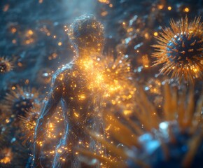 Digital Human Protected from Virus Attack with Glowing Defense System