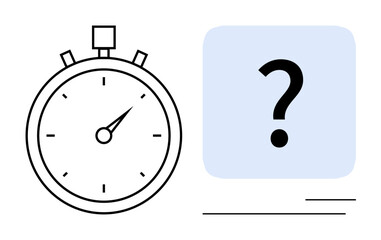 Stopwatch tracking time and question mark symbolizing uncertainty, problem-solving, or decision-making. Ideal for time management, deadlines, strategy, productivity, analysis, problem-solving simple