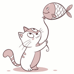 Cheerful Cat with Fish Balloon 1