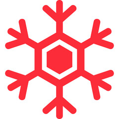Bright Red Six Pointed Snowflake Icon with Geometric Center on Transparent Background Represents Winter and Cold Weather Season Symbol