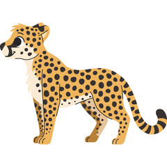 Cartoon Cheetah Standing Side Profile On Transparent Background With Orange Fur Black Spots And Long Tail