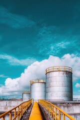 Obraz premium Industrial storage tanks cloudy sky