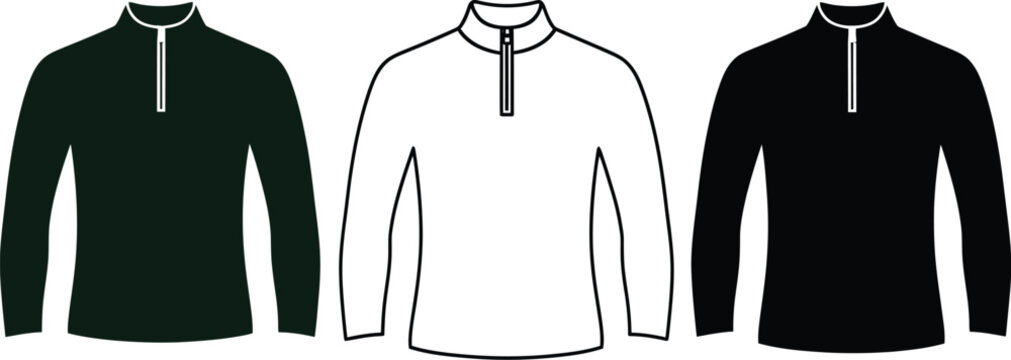 Illustration of three long sleeved shirts with quarter zip collars